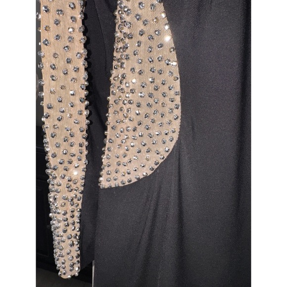Xscape Black Beaded Illusion Long Sleeve Sheath Dress Size 14 Cocktail Party - Picture 7 of 10